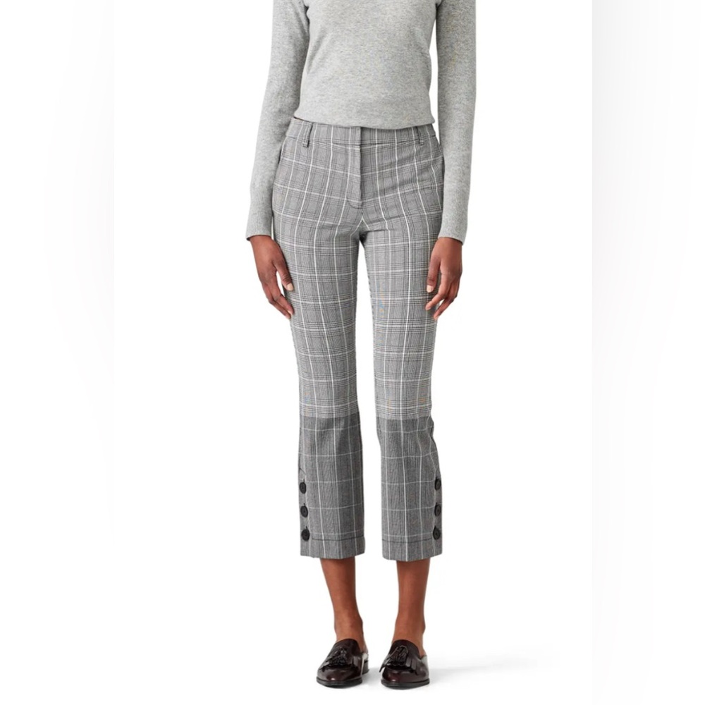 Derek Lam 10 Crosby Gray Plaid Cropped Flare Trousers